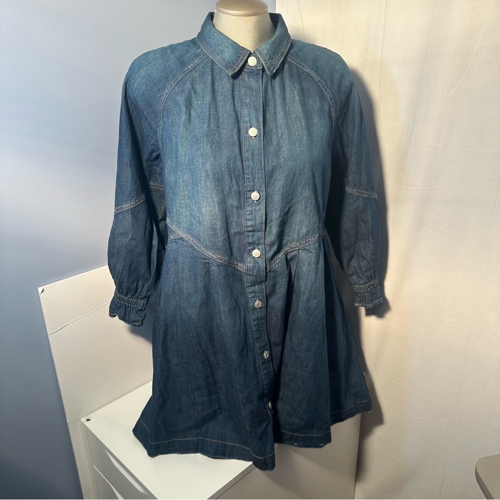 Free People Jean denim dress long sleeve Hannah size small dark wash